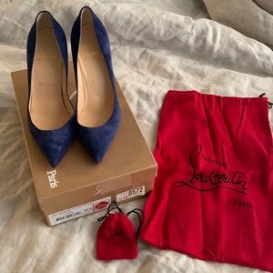Christian Louboutin Womens Pump, Kate 100 midnight blue suede heels size 6.5